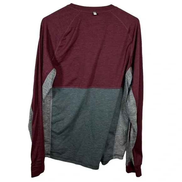 American Eagle Mens Flex Shirt Size MED Maroon Gray Active Stretch Long Sleeve - Picture 2 of 8